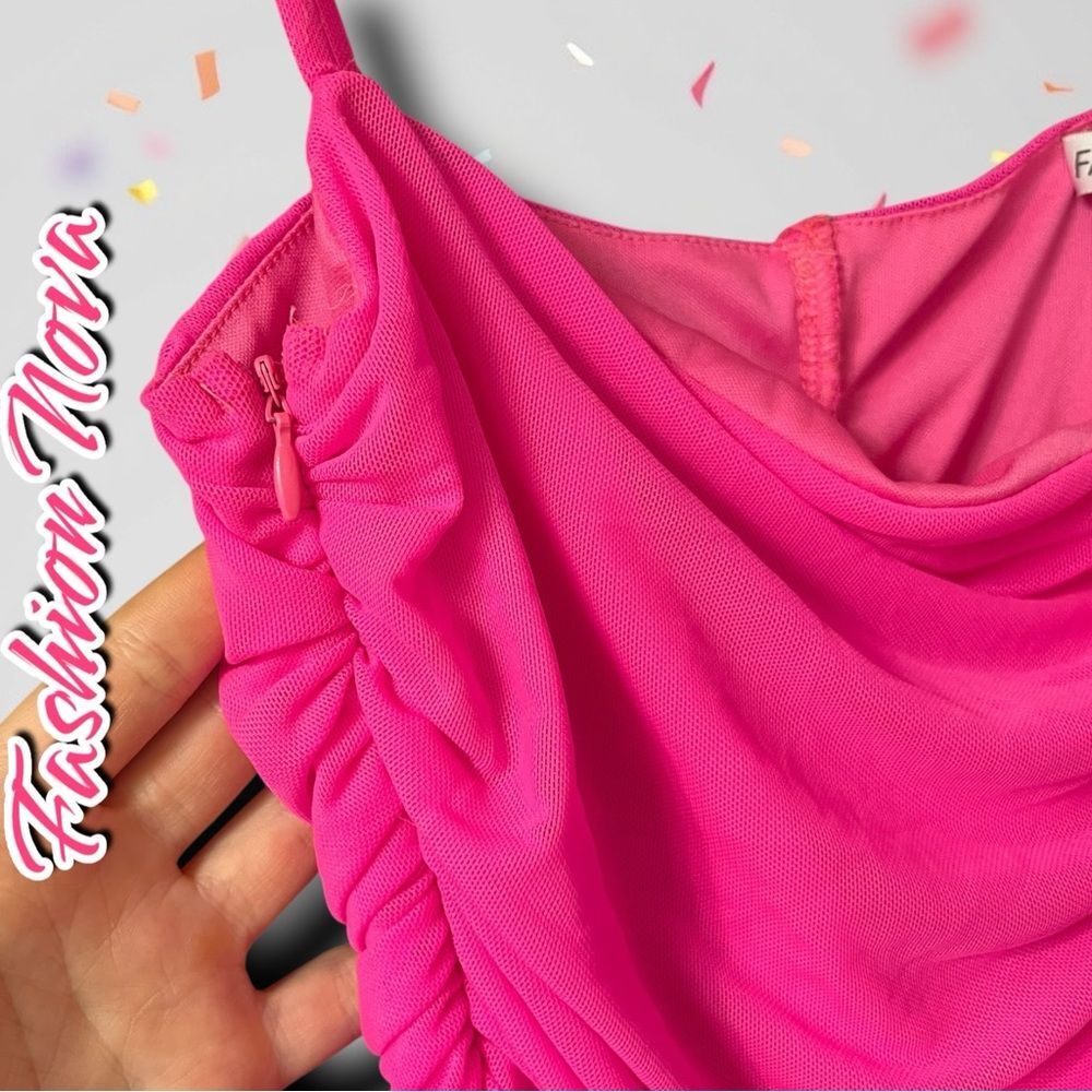 Preowned Fashion Nova Elle Mesh Midi Dress – Neon Pink - XS - Picture 8 of 13